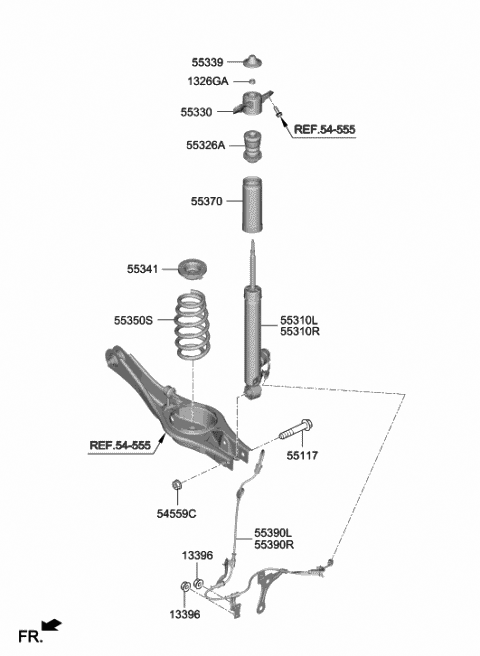 2019 Hyundai Veloster N Rear Left-Hand Shock Absorber Assembly Diagram for 55311-K9400