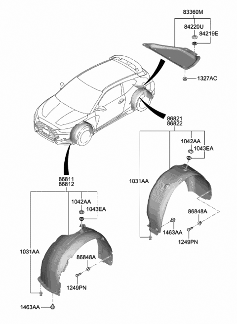 2020 Hyundai Veloster N Front Wheel Guard Assembly,Right Diagram for 86812-K9000