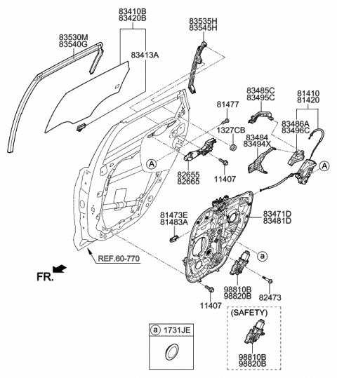 2018 Hyundai Elantra GT Rear Left-Hand Door Module Panel Assembly Diagram for 83471-G3000