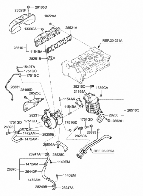 2012 Hyundai Genesis Coupe Exhaust Manifold Catalytic Assembly Diagram for 28510-2C491