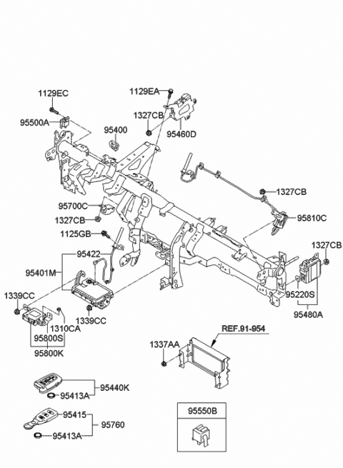 2012 Hyundai Genesis Coupe Tpms Module Assembly Diagram for 95800-2M500