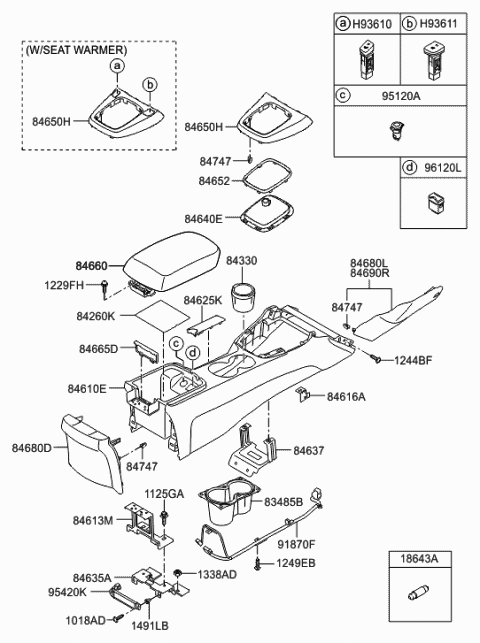 2011 Hyundai Genesis Coupe Cup Holder Assembly Diagram for 84670-2M500