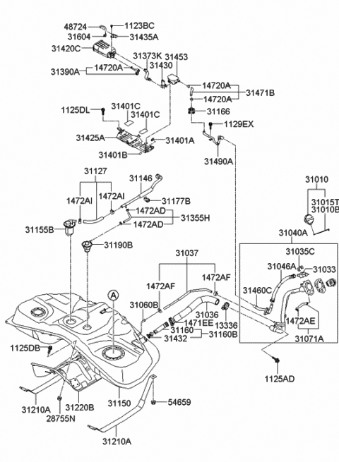 2008 Hyundai Genesis Coupe Complete-Fuel Filler Neck Diagram for 31030-2M500