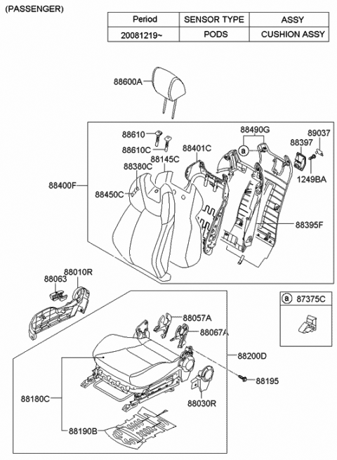 2010 Hyundai Genesis Coupe Front Passenger Side Seat Back Covering Diagram for 88460-2M020-MAB