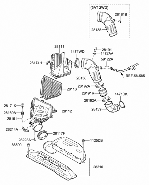 2012 Hyundai Genesis Coupe Cover-Air Cleaner Diagram for 28111-2M000