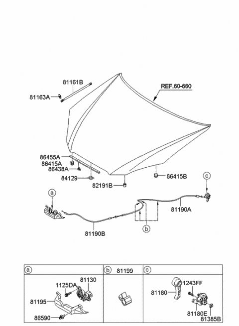 2011 Hyundai Genesis Coupe Latch Assembly-Hood Diagram for 81130-2M010