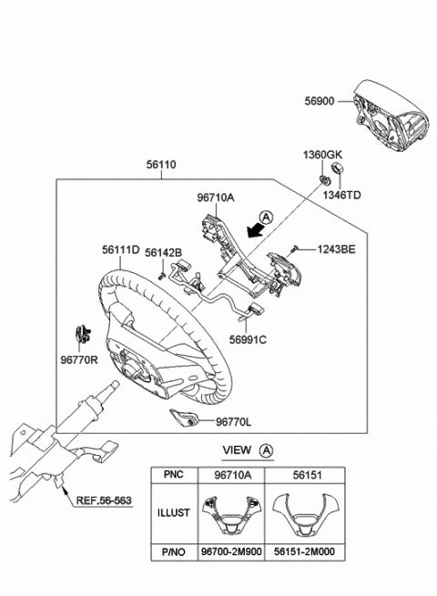 2012 Hyundai Genesis Coupe Steering Wheel Assembly Diagram for 56110-2M291-9P