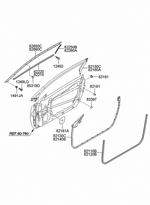 2009 Hyundai Genesis Coupe Weatherstrip Assembly-Front Door Belt Outside RH Diagram for 82220-2M001