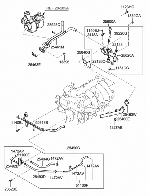 2010 Hyundai Genesis Coupe Hose "B"Assembly-Water Diagram for 25468-3C710
