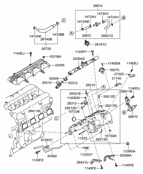 2010 Hyundai Genesis Coupe Stud Diagram for 11533-08256-K