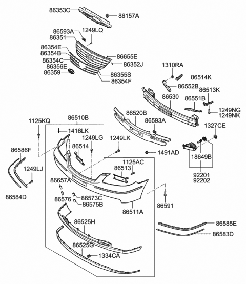 2005 Hyundai Azera Front Bumper Cover Diagram for 86511-3L000