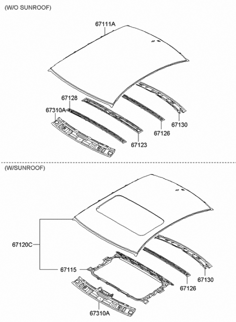 2005 Hyundai Azera Panel-Roof Diagram for 67111-3L020