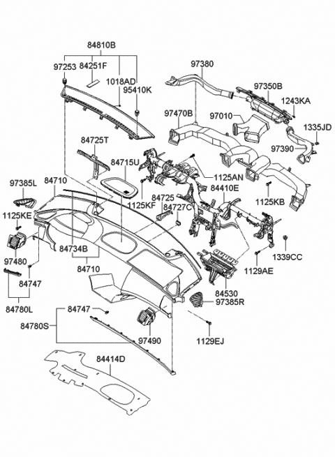 2005 Hyundai Azera Bracket Assembly-Crash Pad Upper Mounting,RH Diagram for 84725-3L100