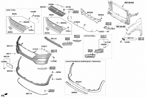 2020 Hyundai Tucson Front Bumper Grille Lower Diagram for 86561-D3510