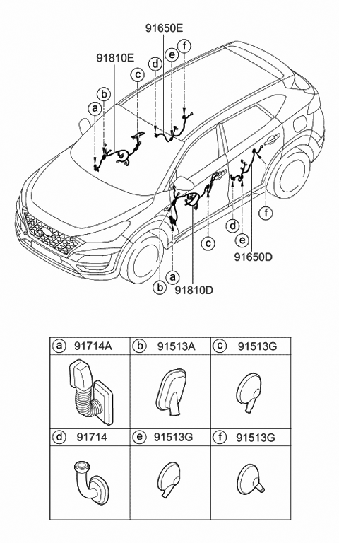 2019 Hyundai Tucson Wiring Assembly-RR Dr LH Diagram for 91650-D3230