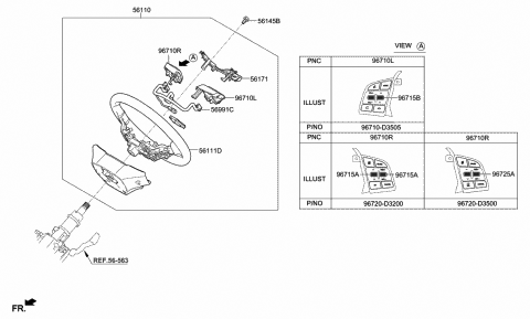 2019 Hyundai Tucson Steering Remote Control Switch Assembly,Right Diagram for 96720-D3200-UMB