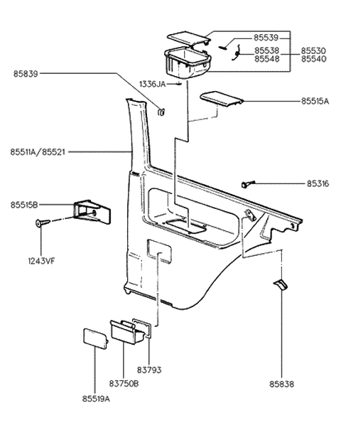 1992 Hyundai Excel Hook-Seat Belt Webbing Diagram for 85518-24100-PJ