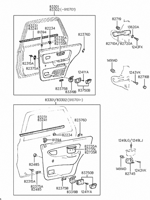 1993 Hyundai Excel Pad-Door Regulator Antirattle Diagram for 82642-24510