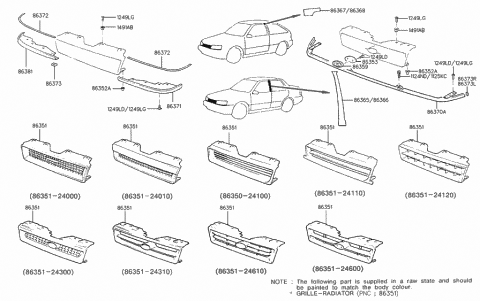 1991 Hyundai Excel Radiator Grille Diagram for 86350-24100-CA