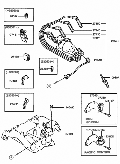 1991 Hyundai Excel Cable Assembly-Spark Plug No.3 Diagram for 27440-24500