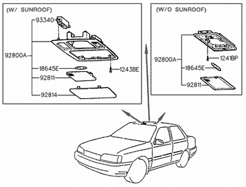1990 Hyundai Excel Room Lamp Assembly Diagram for 92800-24200-BV