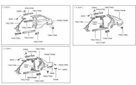 1991 Hyundai Excel Extension Assembly-Quarter Outer Rear Lower,LH Diagram for 71555-24300