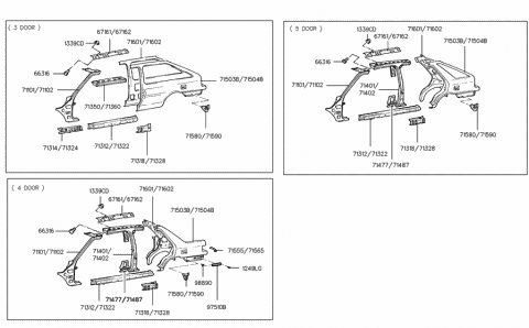 1991 Hyundai Excel Extension Assembly-Center Pillar Inner Lower,LH Diagram for 71477-24500
