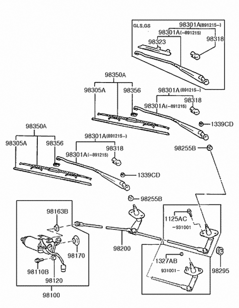 1993 Hyundai Excel Windshield Wiper Arm Assembly Diagram for 98310-24000