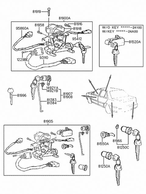 1990 Hyundai Excel Lock Assembly-Steering & Ignition Diagram for 81900-24B21