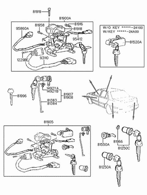 Genuine Hyundai 81905-24511-CA Lock Key and Cylinder Set Genuine Hyundai 81905-24511-CA Lock Key and Cylinder Set