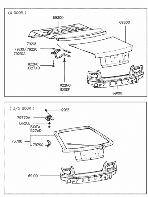 1990 Hyundai Excel Panel & Frame Assembly-Package Tray,Rear Diagram for 69300-24350