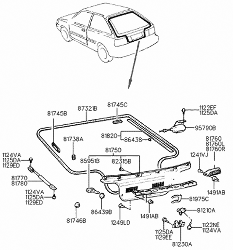 1992 Hyundai Excel Panel Assembly-Tail Gate Trim Diagram for 81750-24210-PJ