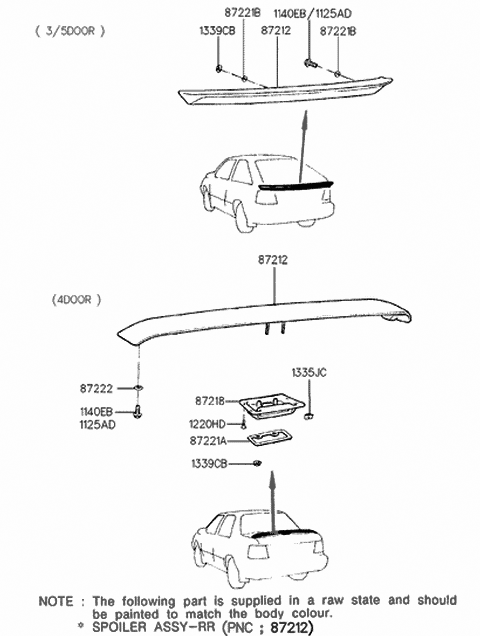 1994 Hyundai Excel Lip Spoiler Assembly Diagram for 87221-24100
