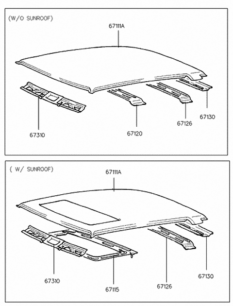 1993 Hyundai Excel Panel-Roof Diagram for 67111-24200
