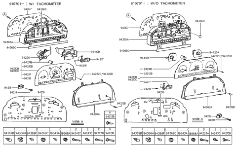 1993 Hyundai Excel Case-Cluster Diagram for 94365-24000