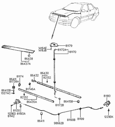 1994 Hyundai Excel Strip Assembly-Hood Seal,Front Diagram for 86437-24500