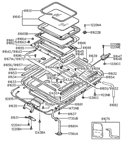 1991 Hyundai Excel Sunshade Assembly-Sunroof Diagram for 81666-24000-AR