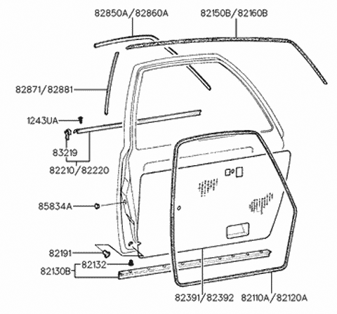1990 Hyundai Excel Weatherstrip Assembly-Front Door Lower Diagram for 82130-24210