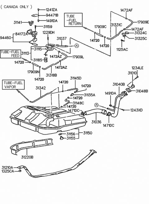 1994 Hyundai Excel Tank Assembly-Fuel Diagram for 31150-24100