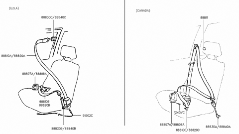 1991 Hyundai Excel Buckle Assembly-Front Passive Belt,RH Diagram for 88840-24500-PJ