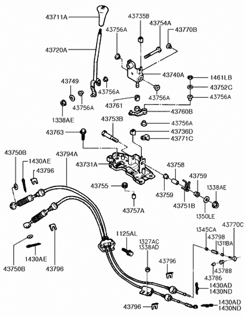 1990 Hyundai Excel Lever-Gear Shift Diagram for 43720-24010