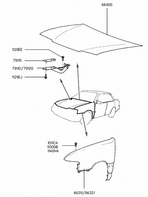 1993 Hyundai Excel Panel Assembly-Hood Diagram for 66400-24100