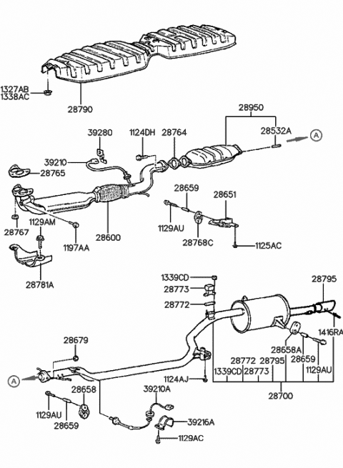 1993 Hyundai Excel Tail With Muffler Pipe Diagram for 28700-24800