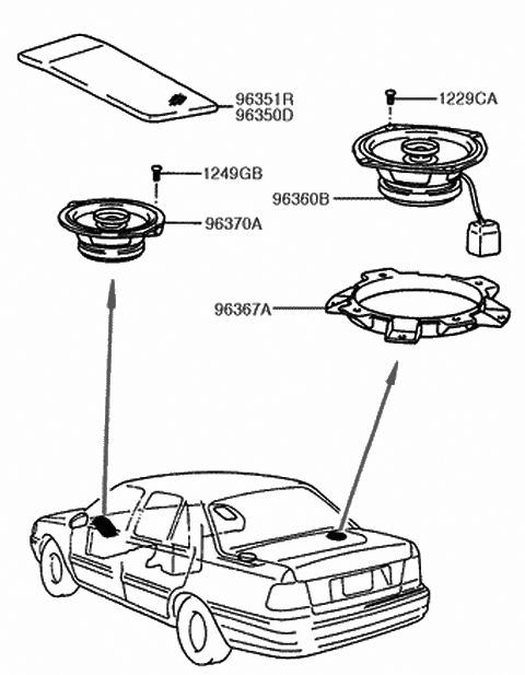 1992 Hyundai Excel Rear Speaker Diagram for 96360-24350