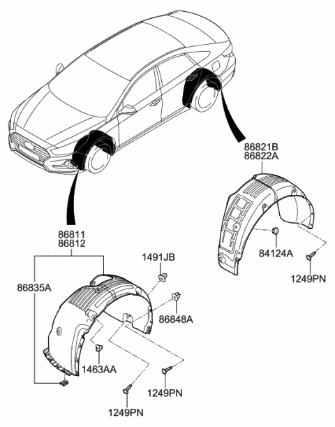 2019 Hyundai Sonata Front Wheel Guard Assembly,Left Diagram for 86811-C2600