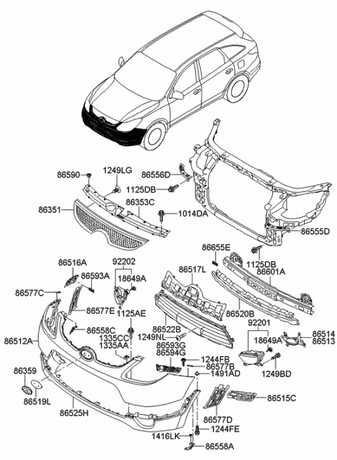 2009 Hyundai Veracruz Reinforcement-Front Bumper Cover Upper Diagram for 86551-3J000
