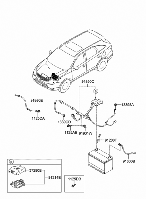 91850-3J010 Genuine Hyundai Wiring Assembly-Battery(+)