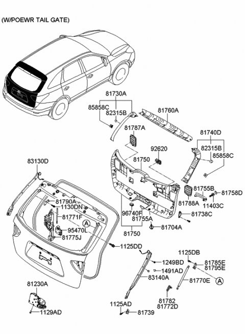2006 Hyundai Veracruz Trim Assembly-Tail Gate Frame Side Diagram for 81740-3J000-6T