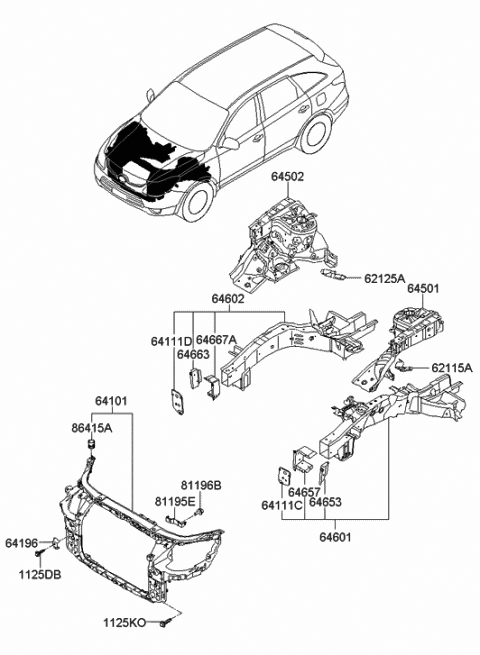 2012 Hyundai Veracruz Extension Assembly-Front Side Member Outer,LH Diagram for 64653-3J200