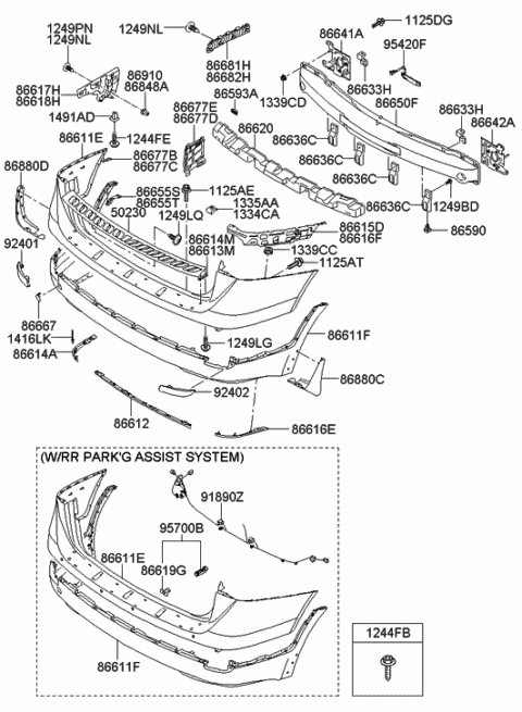 2011 Hyundai Veracruz Absorber-Rear Bumper Energy Diagram for 86620-3J010